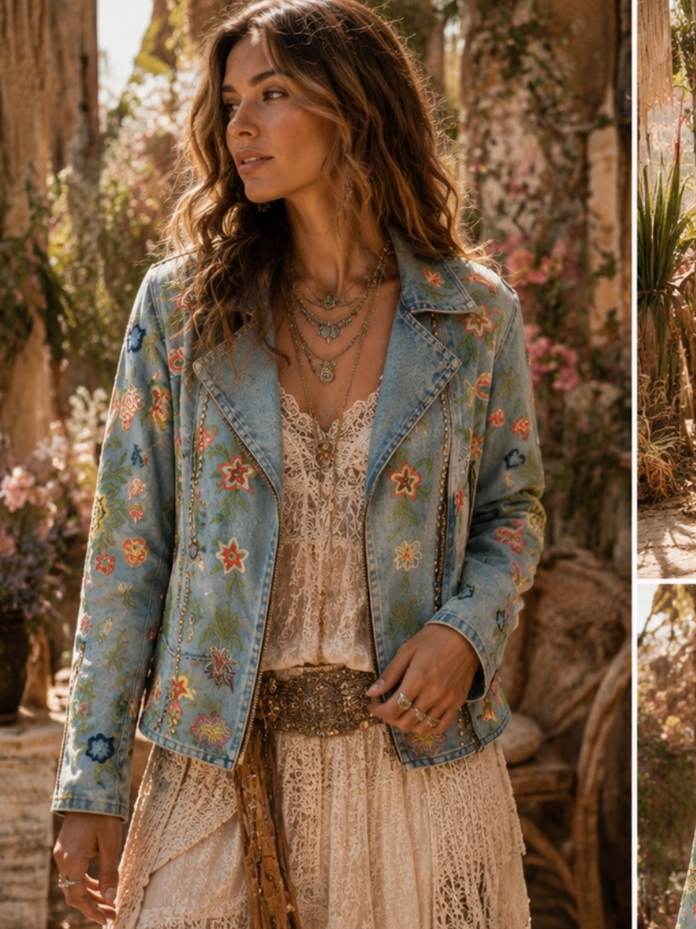 🆕 ARATTA LUCINDA EMBROIDERED DENIM JACKET Light Blue Denim Floral Embroider